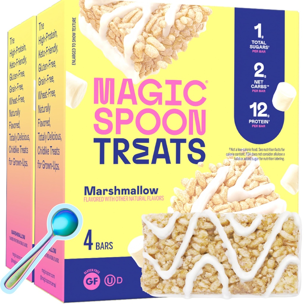 Magic Spoon Treats - 8 Gluten Free Protein Bars, Marshmallow - High Protein Gluten Free Snack - Sugar & Grain Free Protein Cereal Bar - Low Carb & Keto Friendly - Healthy Snacks for Adults