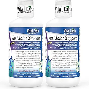 Vital Earth Liquid Joint Support 2-Pack - Glucosamin, Chondroitin, MSM Plus Hyaluronsyre, Boswellia & Fulvic Acid (70 + Trace Minerals), 32 Oz Ea