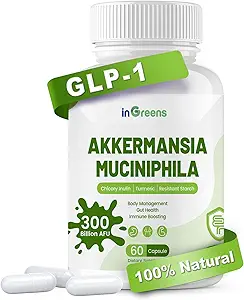 Akkermansia Muciniphila Probiotic for Gut Management - GLP-1 Boosting Supplement with Chicory Inulin, Turmeric, Resistant Starch, Vegan & Gluten Free - 30 Day Supply