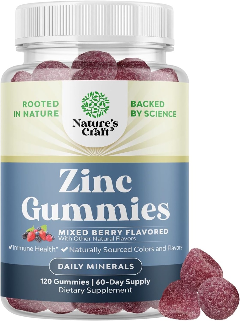 Extra Strength Zinc Gummies for Adults - Chewable Zinc Supplements for Women & Men for Energy & Immune Support - Vitamins & Mineral Supplements - 120 Chews