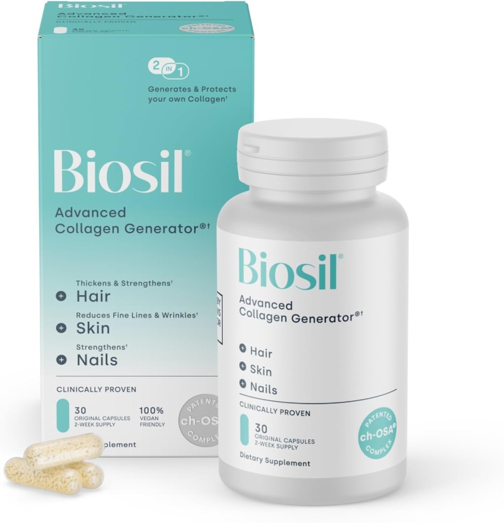 Biosil Collagen Booster Supplement - 30 Originale kapsler - Patenteret ch- OSA Activator for hud, hår, negle & Joints - Understøtter naturlig produktion - 15-dages forsyning