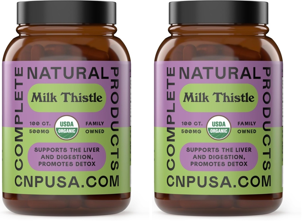 Complete Natural Products Pure Organic Milk Thistle Capsules - 500 mg Silymarin Powder 100 Pills (Pack of 2)