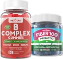 2 Pack Methylerede vitamin B Complex + 1 Pack Sugar Free 10g Prebiotic Fiber Supplement, Gummies for voksne
