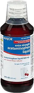 MAJOR Adult Extra Strength Liquid Acetaminophen 500mg - Helps Relieve Pain and Reduce Fevers - Aspirin Free - Cherry Flavor - 8 Fl Oz (1 Pack)