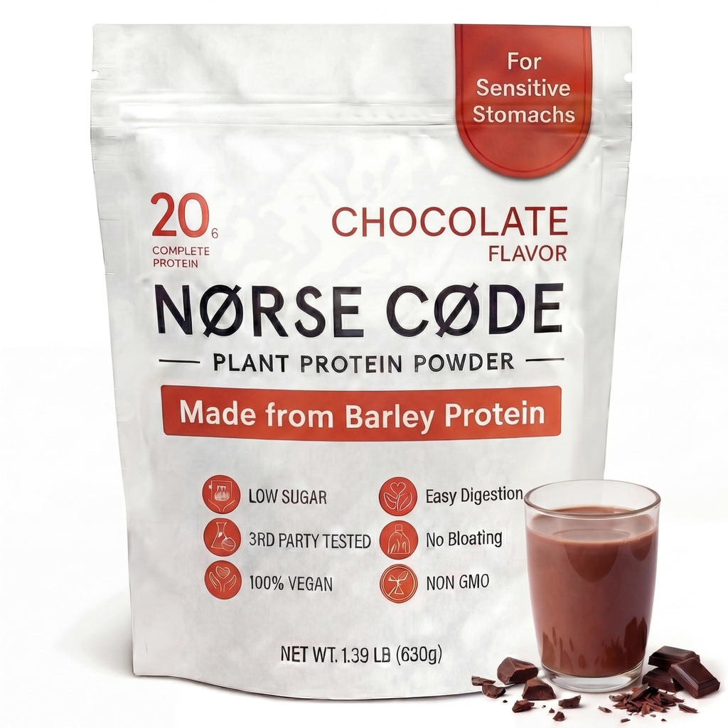 Chocolate Barley Protein Powder | 20g Plant-Based Vegan Protein | Pea Protein, Rice Protein, Prebiotic Fiber, Smooth & Gentle on Stomach, Low Sugar, Keto Friendly | 14 Servings (1.39 lb)