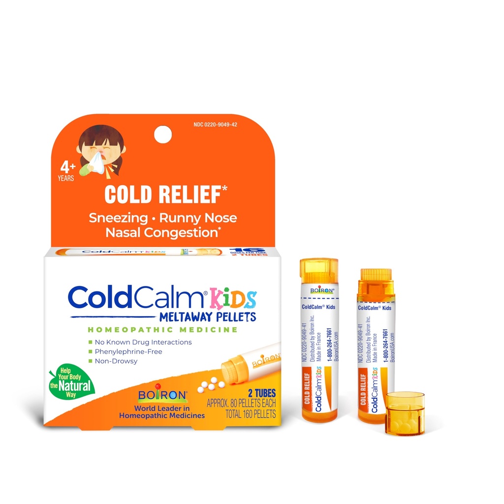 Boiron ColdCalm Kids Pellets til lindring af almindelige kolde symptomer såsom nysen, runny Næse, Sore Throat, og nasal kongestion - 2 Greve (160 Pellets)