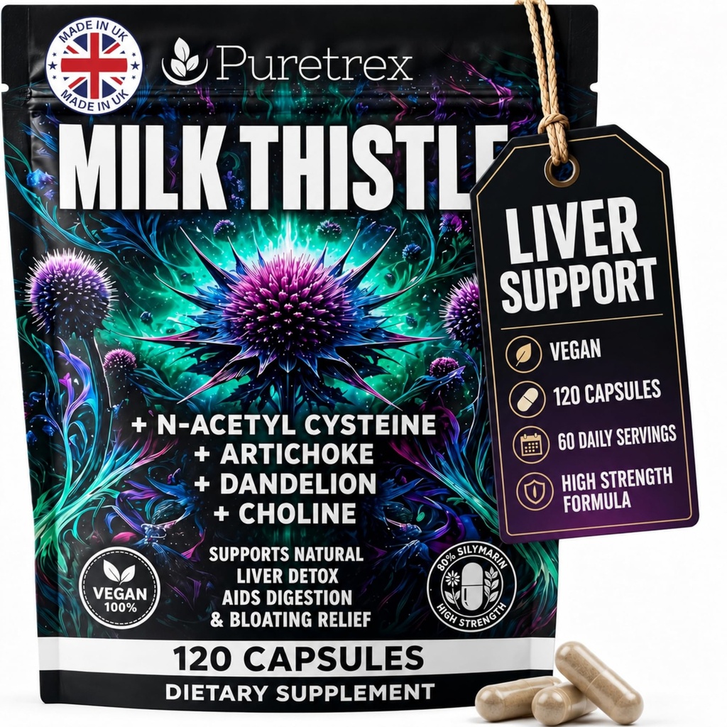 Milk Thistle Supplement - 120 Vegan Capsules, Advanced Liver Support Complex with NAC, Artichoke, Dandelion, Choline, Turmeric & BioPerine, Liver Detox, Cleanse, Bloating Relief & Digestion
