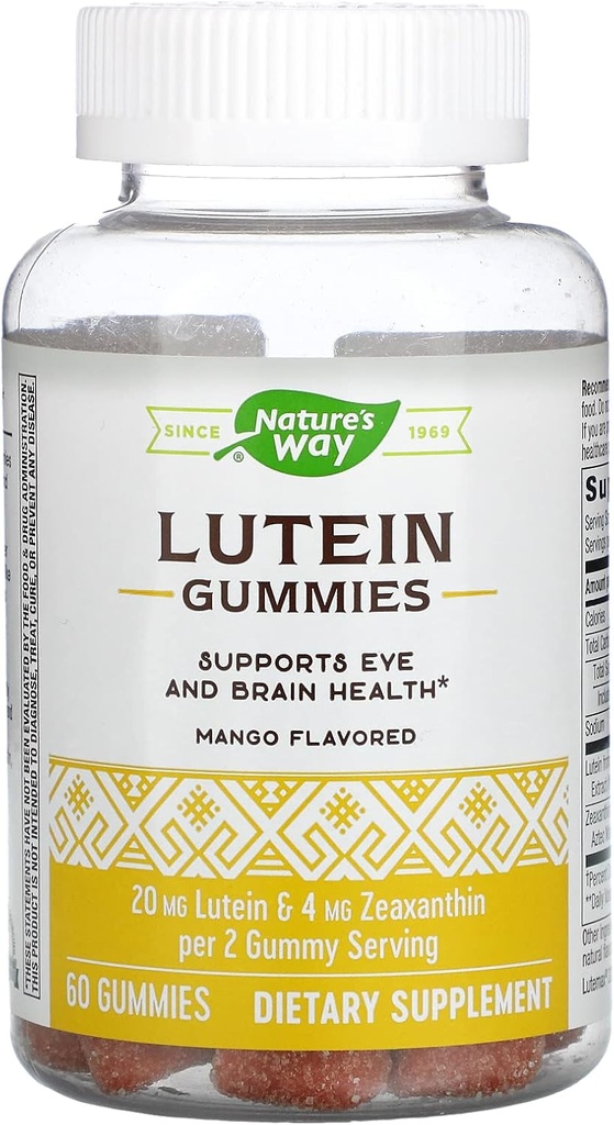 Nature's Way Lutein Gummies with Zeaxanthin, Eye Health and Brain Function Supplement*, Mango Flavored, 60 Count
