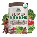 Country Farms Organic Super Green Chocolate Flavor, 50 Organic Super Foods, USDA Organic Drink Mix, Pakket med Fiber, Frugter, Grøntsager, Svampe & Probiotika, Understøtter Energi, 7g Fiber