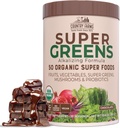 LAND FARMS Organic Super Green Chokolade Flavor, 50 Organic Super Foods, USDA Organic Drink Mix, Pakket med Fiber, Frugter, Grøntsager, Svampe & Probiotika, Understøtter Energi, 7g Fiber