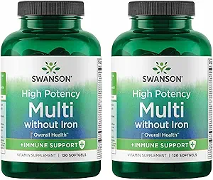 Swanson Multi uden jern Multivitamin Health Supplement Iron- Free Formel 120 Softgels Sgels (2 Pack)