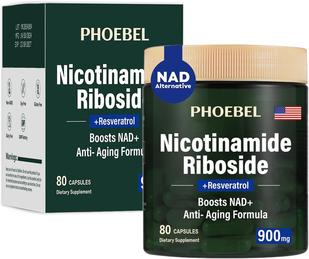 Nyligt NAD + Supplement - Resveratrol, Liposomal Nicotinamid Riboside, Quercetin- High Renhed NAD Supplement for Energy, Focus - 80 Count, 900mg