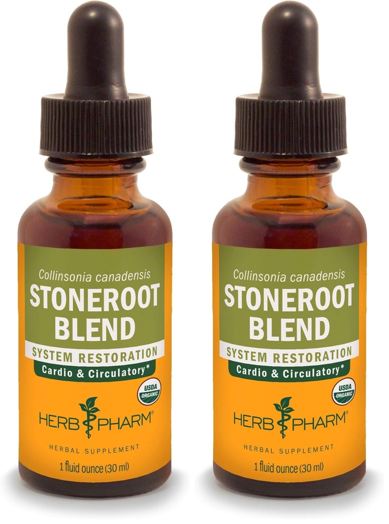 Herb Pharm Certified Organic Stoneroot Blend Liquid Extract for Cardiovascular and Circulatory Support, 1 Oz (Pack of 2)