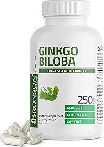Bronson Ginkgo Biloba Extra Strength Understøtter Brain Function & Memory Support, 250 Vegetariske Kapsler