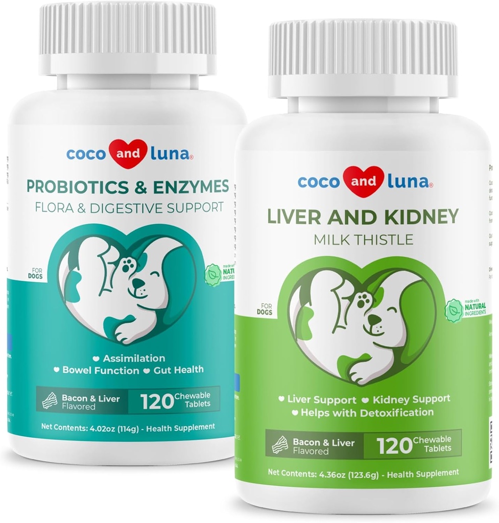 Mælk tidsel & probiotika til hunde - leverstøtte, tarmfunktion, fordøjelsesstøtte til gas, diarré, dårlig hundeånde og obstipation