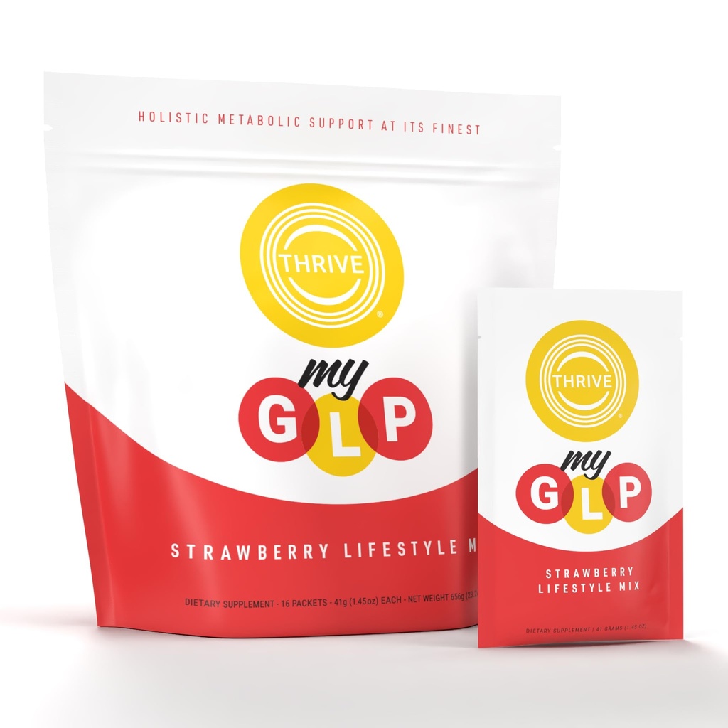 Le-Vel Thrive myGLP – Advanced Metabolic & Muscle Support with myHMB®, Berberine, and Probiotics – Vegan-Friendly Protein + Fiber Blend, 16 Packets (16 Packets (1.5 Pounds), Strawberry)