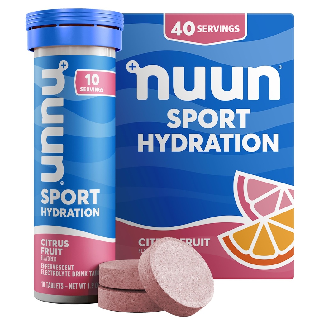 Nuun Sport Electrolyte Tablets with Magnesium, Calcium, Kalium, Chlorid & Natrium, Gluten Free & Vegan, Citrus Fruit, 4 Pack (40 Servere i alt)
