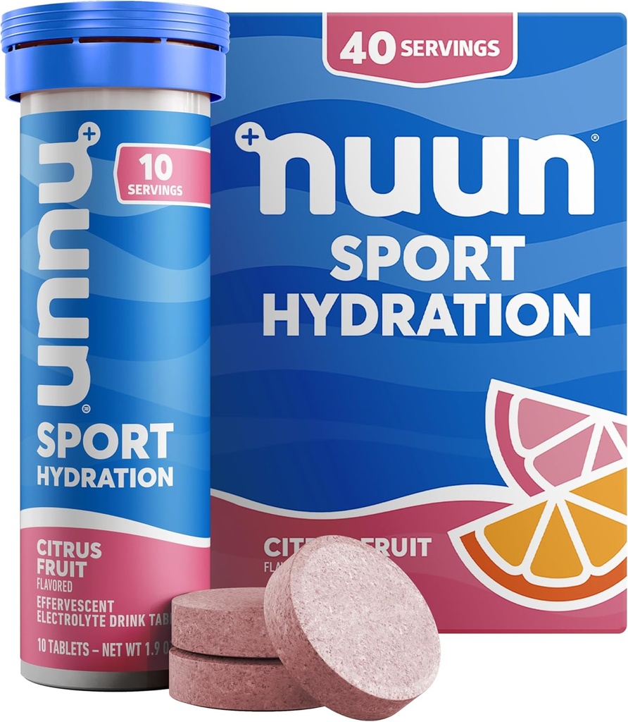 Nuun Sport Electrolyte Tablets with Magnesium, Calcium, Kalium, Chlorid & Natrium, Gluten Free & Vegan, Citrus Fruit, 4 Pack (40 Servere i alt)