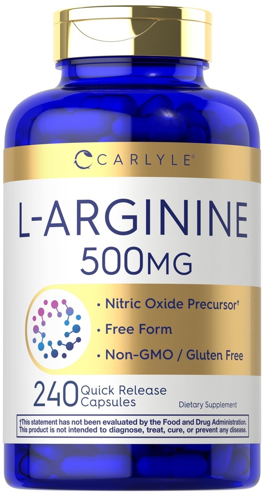 Carlyle L- Arginin 500mg Kapsler: 124; 240 Tæl: 124; Gratis Form: 124; Non- GMO & Gluten Free Supplement