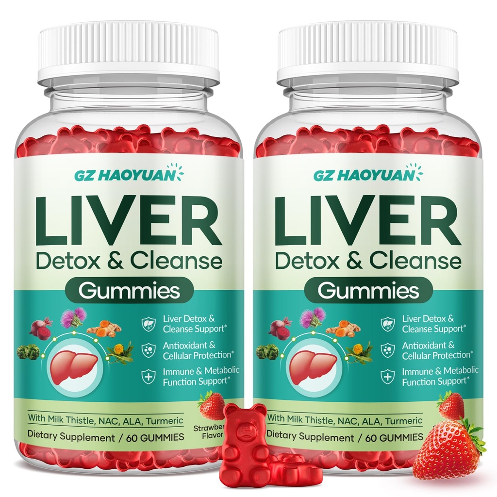 Liver Cleanse Detox & Repair Gummies, Milk Thistle Supplement with NAC, Alpha Lipoic Acid, Dandelion Root, Artichoke Leaf for Liver Detox Support, Antioxidant, Immune Support, Strawberry Flavor 120ct