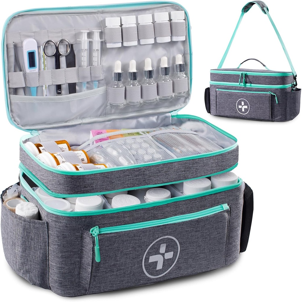 BAGSFY Travel Medicine Bag Organizer, Medical Bag Tom, Pill Flaske Organizer til hjemmet, Stor Medication Storage, Rejse bæretaske Førstehjælp Kit Tasker Tom, Nødpakke.