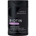 Sport Research ® Biotin 5,000mcg med økologisk kokosolie - Biotin (vitamin B7) til sund hud og hår støtte * - for kvinder og mænd - Vegan, non-GMO, gluten & soy- Free - 30 Veggie Softgels