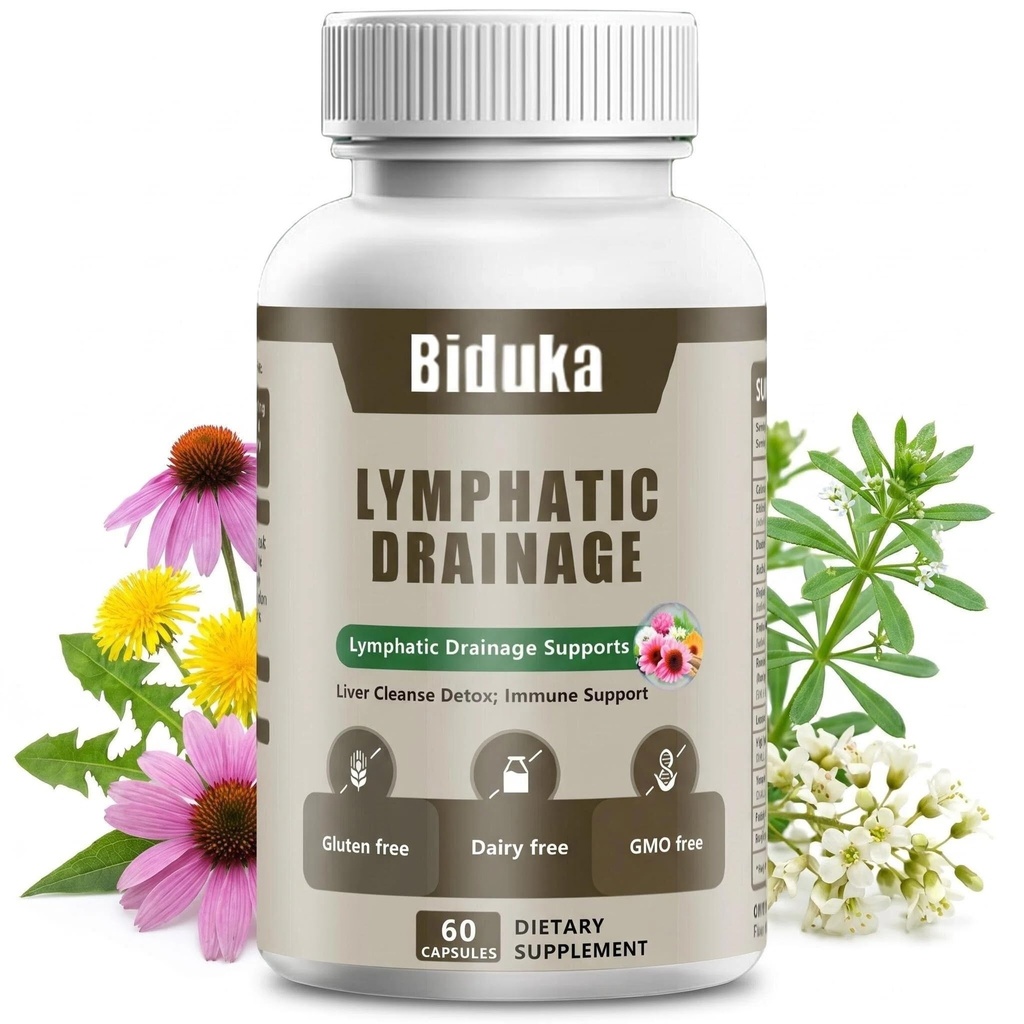 Lymphatic Drainage Capsules 11-in-1 Herbal Detox Supplement Echinacea Dandelion Burdock Cleavers Rutin Bromelain Kelp Turmeric, Fluid Balance Light Feeling Immune Circulation Support for Men Women