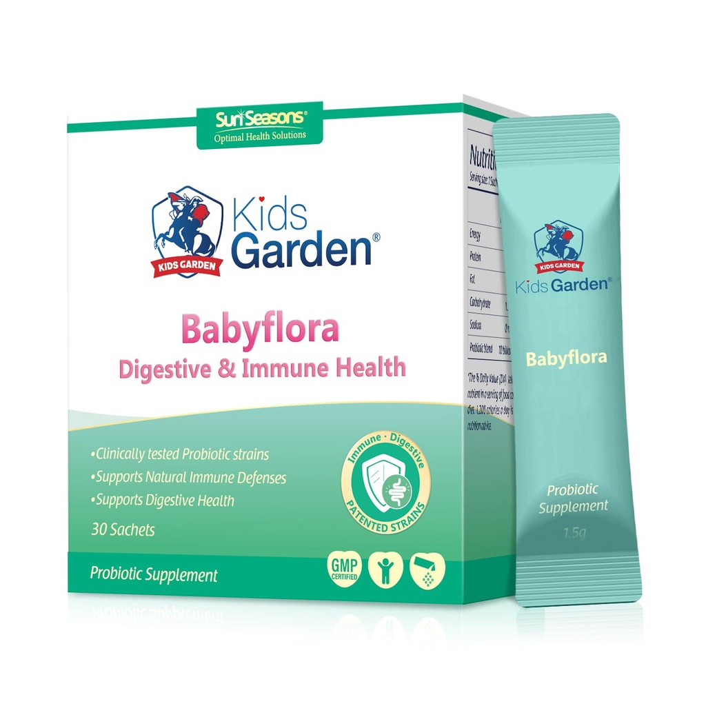 Kids Garden Babyflora Probiotic Powder, Digestive & Immune Health Support for Children, 30 Sachets