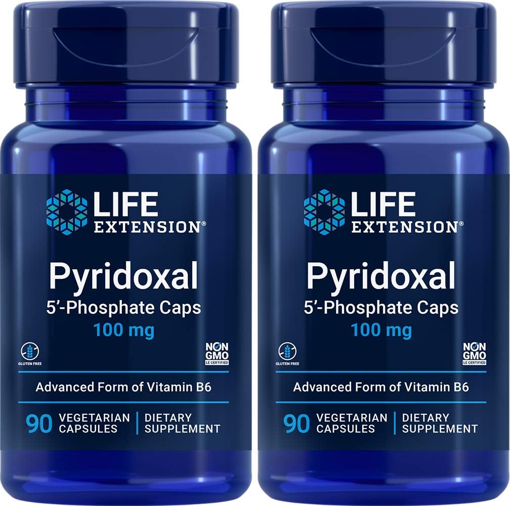 Life Extension Pyridoxal- 5 '-Phosphat Caps P5P 100 mg, 90 Veg kapsler (pakke med 2) - Avanceret vitamin B6 supplement