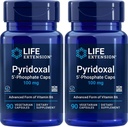 Life Extension Pyridoxal- 5 '-Phosphat Caps P5P 100 mg, 90 Veg kapsler (pakke med 2) - Avanceret vitamin B6 supplement