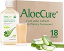 AloeCure USDA Organic Aloe Vera Juice Made within 12 timer af Høst - Pure Aloe Juice Natural fordøjelsestillæg til støtte fordøjelse, immunsystem og balanceret mave syre, 18 x 500 ml flasker