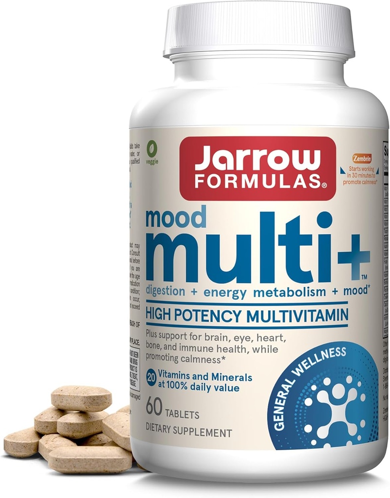 Jarrow Formulas Multi + Mood Multivitaminer til lejlighedsvis stress modstand, 60 tabletter, 30 dages forsyning