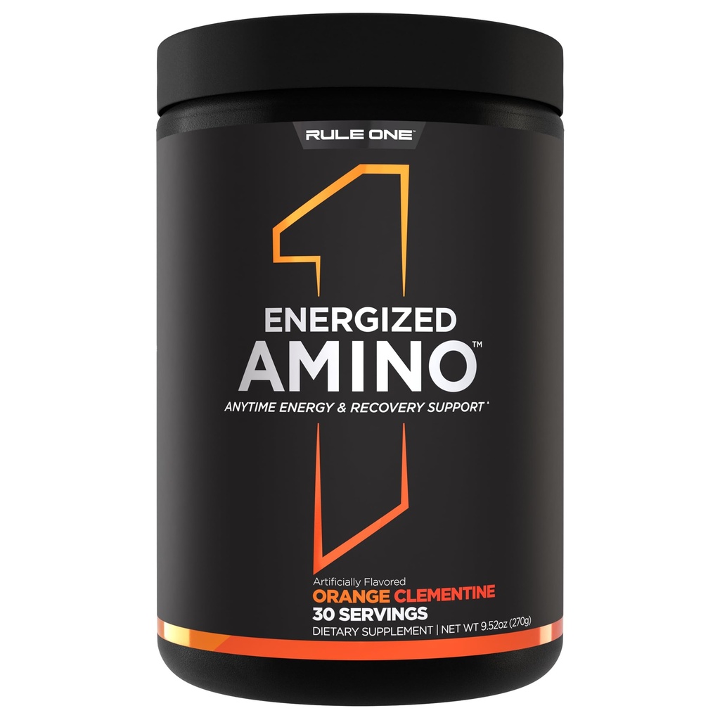 Rule 1 Proteins Energized Amino, Orange Clementine, 30 Servings | Anytime Energy & Recovery Support with BCAAs, Glutamine, Citrulline, Beta Alanine, & Caffeine