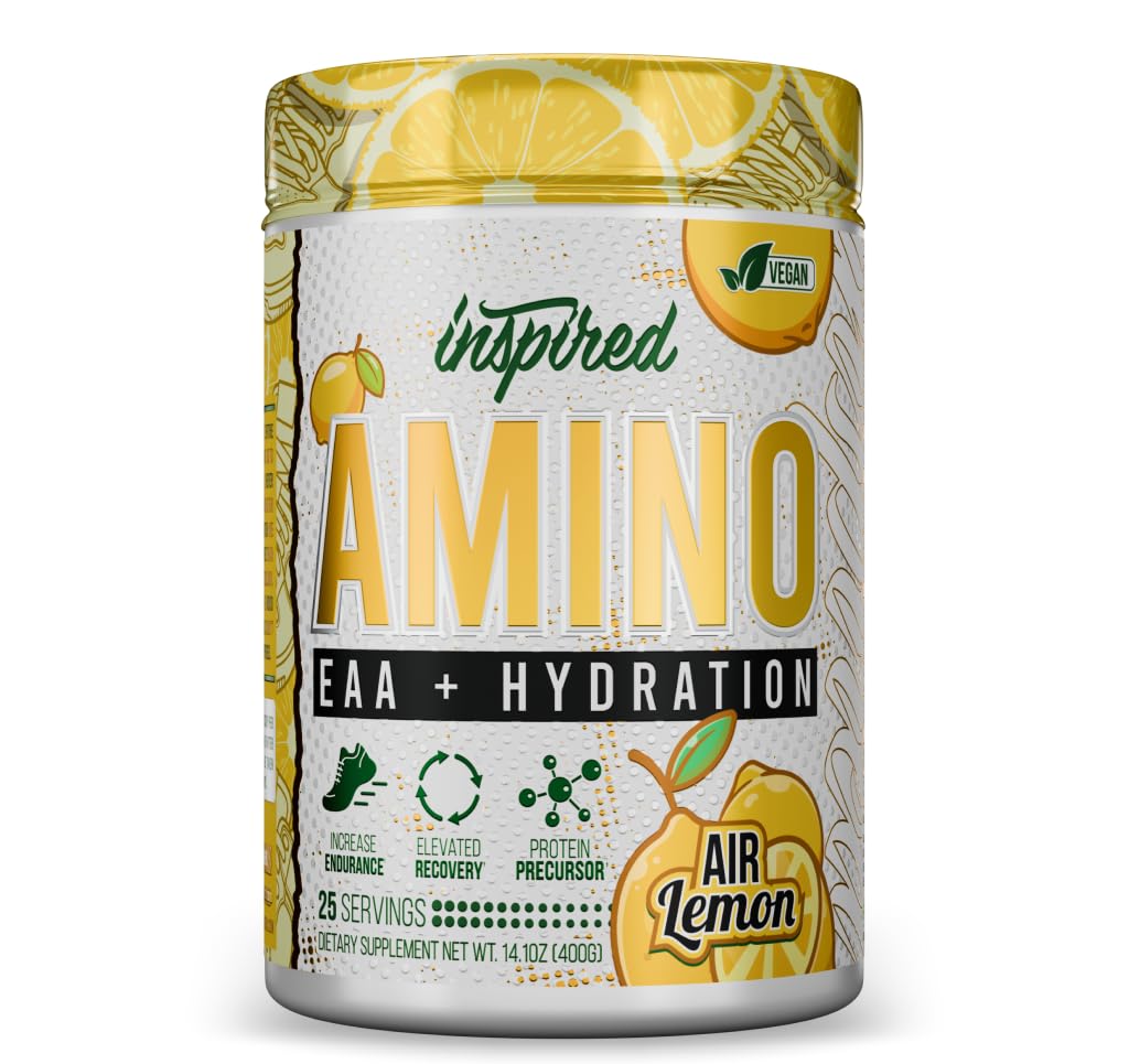 Inspired Amino Essential Amino Acids Powder + Hydration | Vegan EAA and BCAA Powder | EAAs + BCAAs + Amino Energy Supplement Plus Coconut Water + Hyaluronic Acid + Aquamin Sea Minerals (Air Lemon)