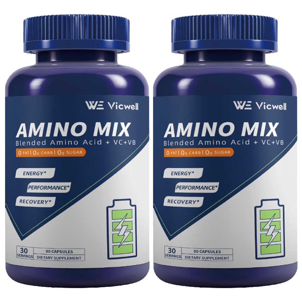 Amino Acid, Supports Muscle Recovery and Lean Muscle Growth, Enhances Energy and Endurance, Contains Essential Amino Acids and BCAAs, 180 Capsules (2 Bottles)