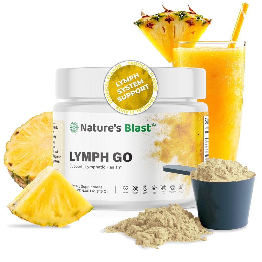 Lymph Go - Lymphdrainage supplement til kvinder & mænd - Lymph System Support - med Bromelain, Echinacea, Burdock Root, Mælkebøtte, Rutin, Kelp & Mere - 4.06 Oz - 30 Servering - Tropical Flavor