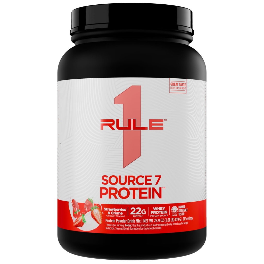Rule 1 Proteins Source 7 Protein, Strawberries & Cream, 21 Servings | Decadent Flavor, Velvety Smooth Texture, 22g Anytime Protein, and 10g Naturally Occurring EAAs from 7 Premium Sources