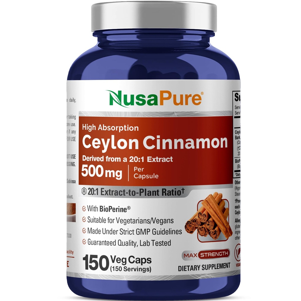 NusaPure Ceylon Cinnamon20: 1 Extract, 500 mg Ækvivalent med 10. 000 mg Per Caps