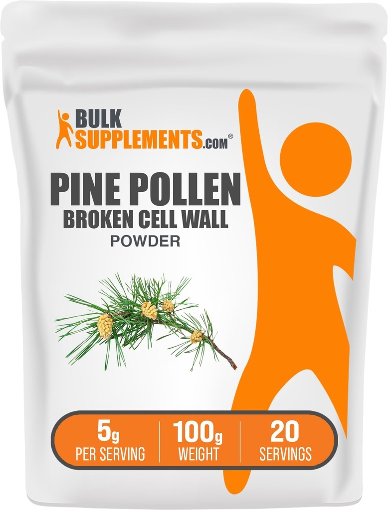 BulkSupplements.com Pine Pollen Powder - Broken Cell Wall, Pine Pollen Supplement, Herbal Supplement - Gluten Free, 5g per Serving, 100g (3,5 oz) (Pack of 1)