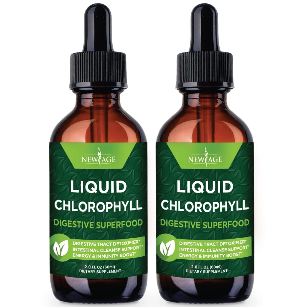 NYE AGE Chlorophyll flydende dråber - naturlige koncentrat - Energy Booster, fordøjelse og immunsystem støtter, intern deodorant, lever funktion - (2 Fl Oz (pakke med 2))
