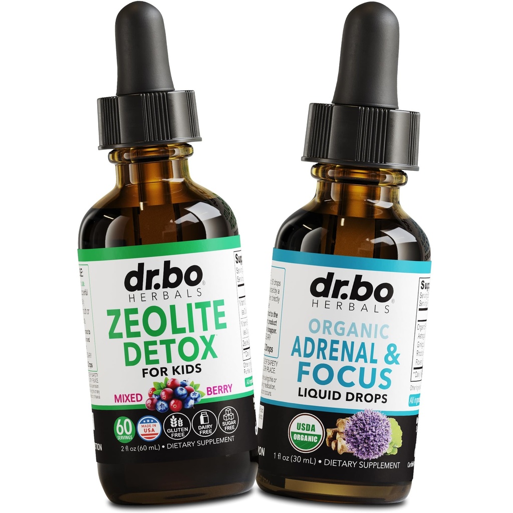 Zeolite Detox & Adrenal Focus Support - Clinoptilolite Zeolite for børn og voksne flydende dråber med vitaminer B12 & D - Organic Adrenal og fokus for rolig naturlig hjerne, hukommelse træthed stress opmærksomhed