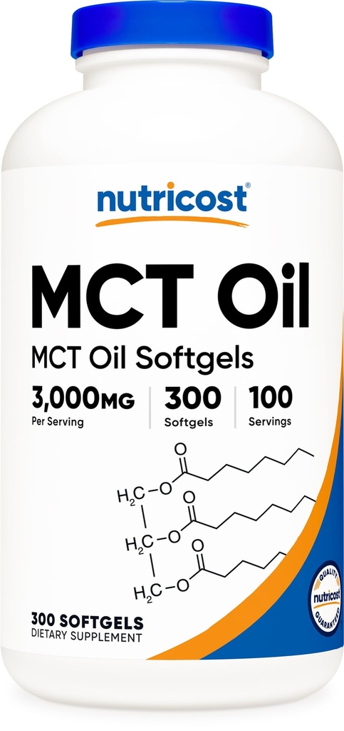 Nutricost MCT Oil Softels 1000mg, 300 SFG (3,000mg Serv) - Great for Keto, Ketosis, og Ketogen kost