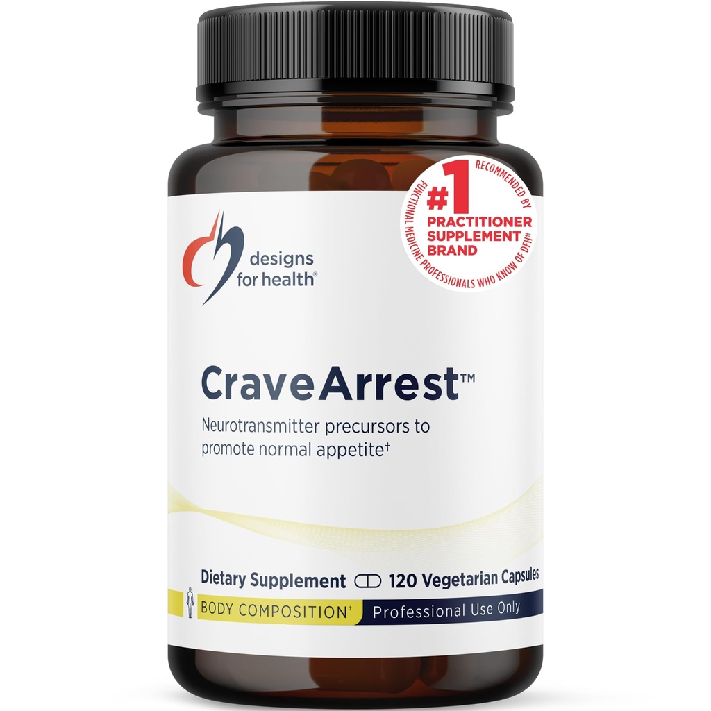 Design til sundhed CraveArrest - L-Tyrosine Anti- Craving Support Supplement med 5-HTP, B6, Rhodiola, B12 - Designet til Serotonin + Dopamin Support (120 kapsler)