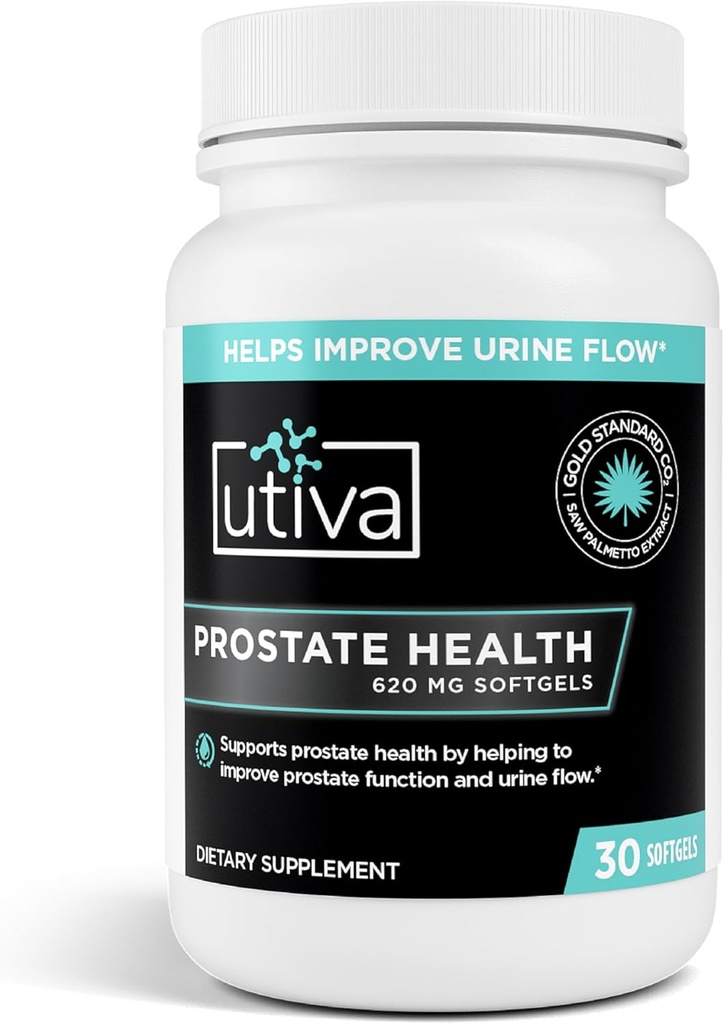 Utiva Prostata Sundhed - Naturlig Formel for sund funktion og urinstrøm - Prostata supplement til mænd - Beta-sitosterol og Saw Palmetto for mænd - 30 Softgels