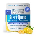 Relaxium Sleep Quick Gummy, Sleep Support, 5 mg Melatonin, D-3-vitamin, Prebiotic & Probiotic Blend, Gluten & Drug Free, Lemon Flavor, 60 Gummies