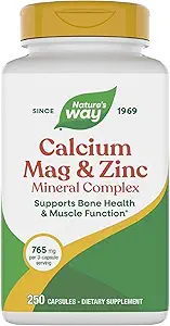 Nature 's Way Calcium Magnesium & Zink Mineral Complex, Understøtter ben sundhed & muskelfunktion *, immunforsvar *, 250 kapsler (Packaging May Vary)