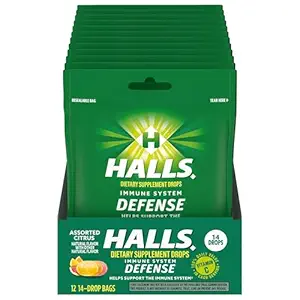 HALLS Defense Assorted Citrus Vitamin C Drops, 12 pakker med 14 Drops (168 Total Drops)