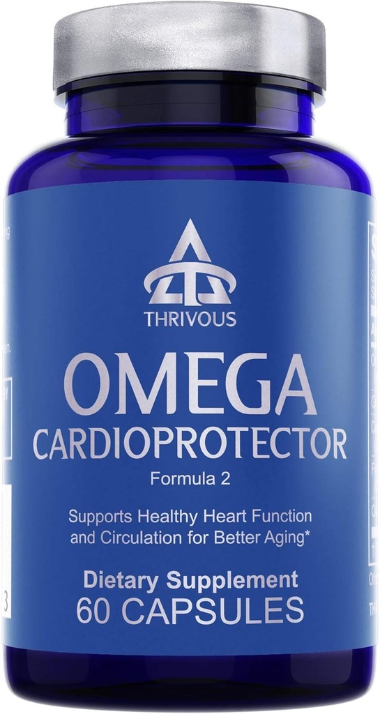 Thrivous Omega Cardioprotector - Advanced Heart & Circulation Support Supplement med Avail Om Omega-3, Hvidløg, Gotu Kola, Oligopin Pine Bark - 60 Veganske kapsler