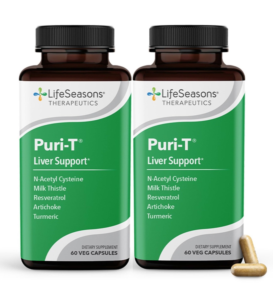 LifeSeasons Puri-T - Liver Cleanse & Detox Support Supplement - Resveratrol N-Acetyl Cysteine Milk Thistle Artichoke & Turmeric - Supports Tissue Regeneration & Healthy Bile - 60 Capsules (Pack of 2)