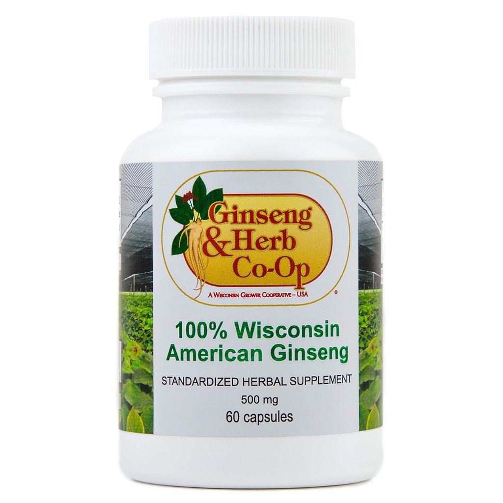 100% Pure Wisconsin amerikanske Ginseng kapsler - 500mg. Autentiske Panax Quinquefolius. Potent Ground Ginseng Root - Ingen Fillers, Binders eller andre tilsætningsstoffer.